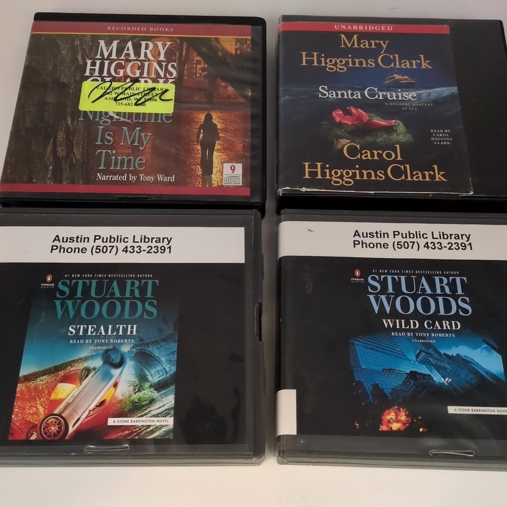 Audio Books on CD Authors Stuart Woods Mary Higgins Clark Mystery Drama Lot of 4